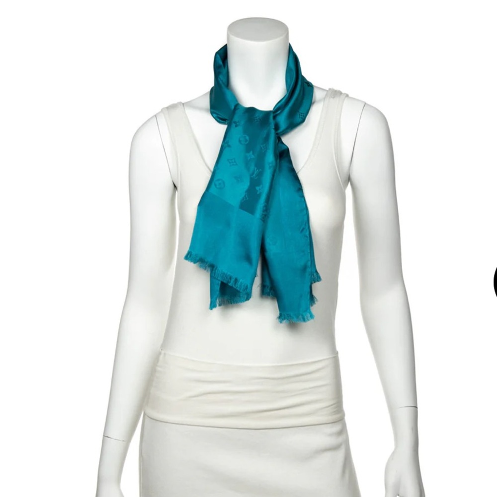 Louis Vuitton teal silk scarf